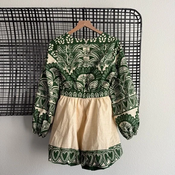 Farm Rio long sleeve v neck printed romper - Picture 5 of 9